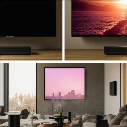 Side-by-side comparison of a large TV and a UST projector screen.