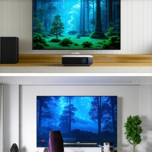 Projector vs Large TV Comparison Side-by-side comparison of a 4K projector image and a large LED television in a modern home theater setup.