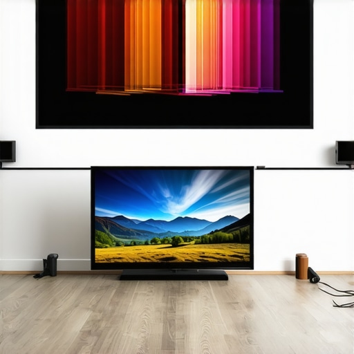 A visual comparison of a large UST projector screen versus a standard OLED TV in a home theater setting.