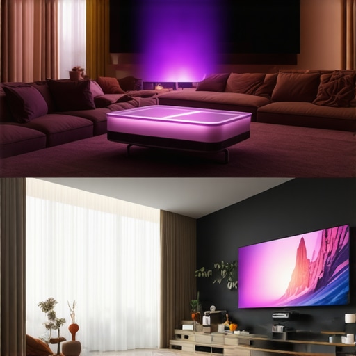 Projector vs OLED TV Comparison A side-by-side visual comparison of a large projection screen and a high-end OLED television in a bright room.