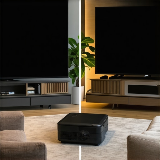 Comparison of 4K laser projector screen versus a standard large LED TV.