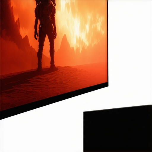 A large projector screen compared to a standard television for home theater scale.
