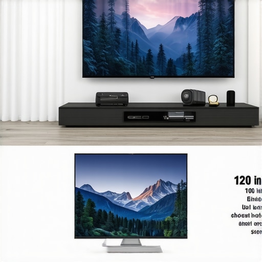 A visual comparison showing the size difference between a large TV and a 120-inch projector screen.