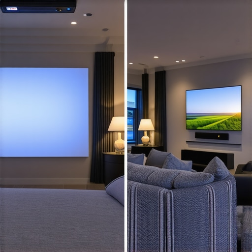 Projector vs TV Size Comparison A visual comparison showing the scale of a 120-inch projection versus a 75-inch television in a home setting.