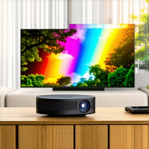 Real-World UST Projector Performance in Ambient Light A 4K UST projector displaying a vibrant image in a sunlit living room to test brightness and contrast.