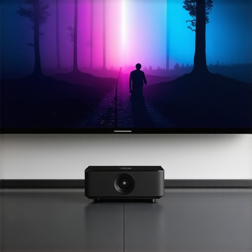 A 4k laser projector projecting a high-contrast image in a bright living room environment.
