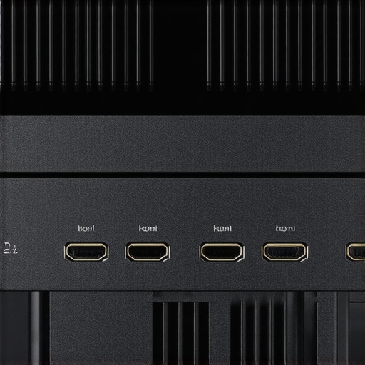 Close-up of a high-end projector showing HDMI 2.1 inputs and heat management vents.