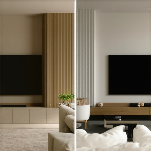 A comparison showing the aesthetic difference between a hidden recessed projector screen and a standard fixed frame screen.