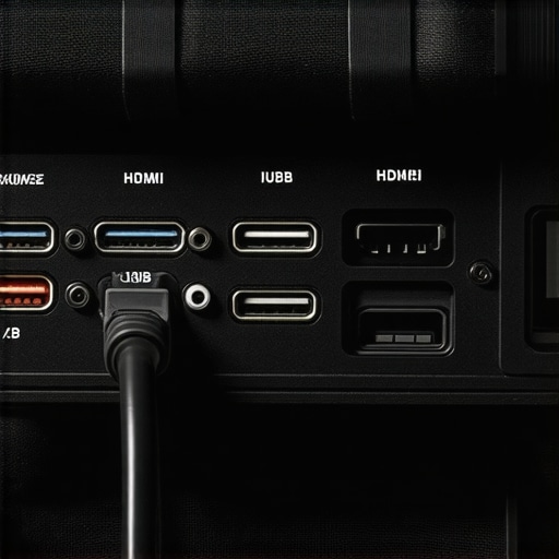 Close up of projector ports and cables on a professional outdoor setup