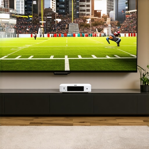 Stress testing a 4K UST projector during a live sports broadcast A large laser projector displaying a high-speed sports match to test motion clarity and brightness.