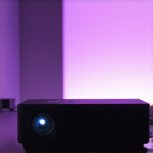 Stress testing a UST projector in ambient light A UST projector casting a bright 4k image on an ALR screen in a living room.