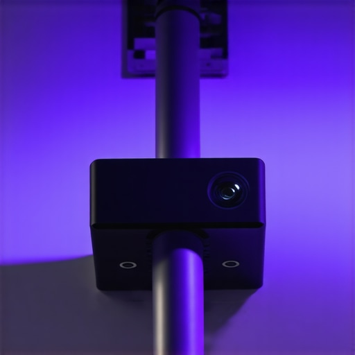 A 4K projector attached to a vertical tension pole mount without drilling holes.