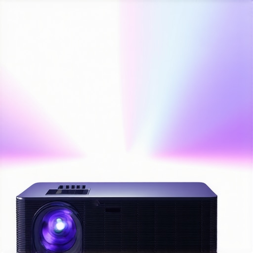A 4K laser projector displaying a bright image in a living room with some daylight.