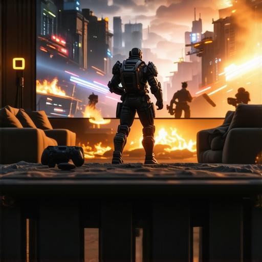 A large projection screen displaying a high-speed action game with low input lag.