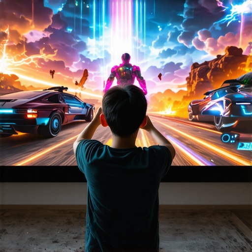 Testing 4K UST Projector Gaming Performance A person gaming on a large 120 inch projector screen