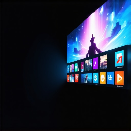 A high-end UST projector displaying a gaming interface on a curved ALR screen in a dark home theater setup.
