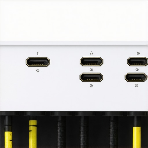Testing HDMI Connectivity and Signal Throughput Close up of a projector back panel with HDMI cables plugged in