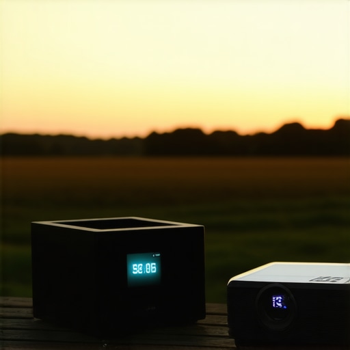 A high-end portable power station powering an outdoor 4K projector setup during a performance test.