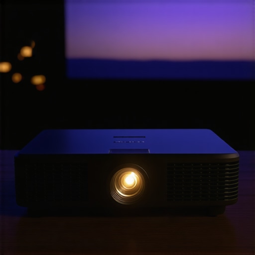 A 4K laser projector running an outdoor movie showing the cooling system in action.