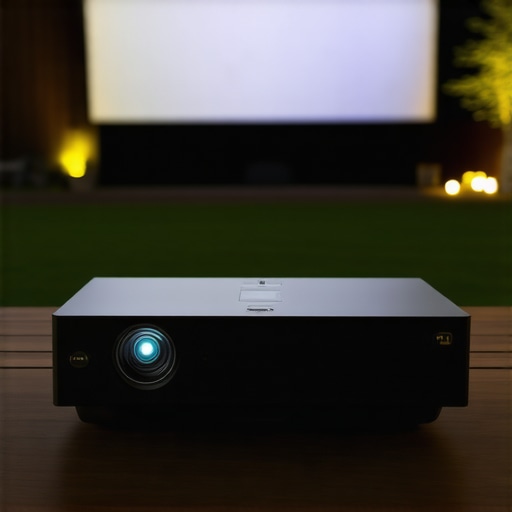 Thermal testing of a 4K projector outdoors A 4K projector showing cooling vents during an outdoor movie night stress test.