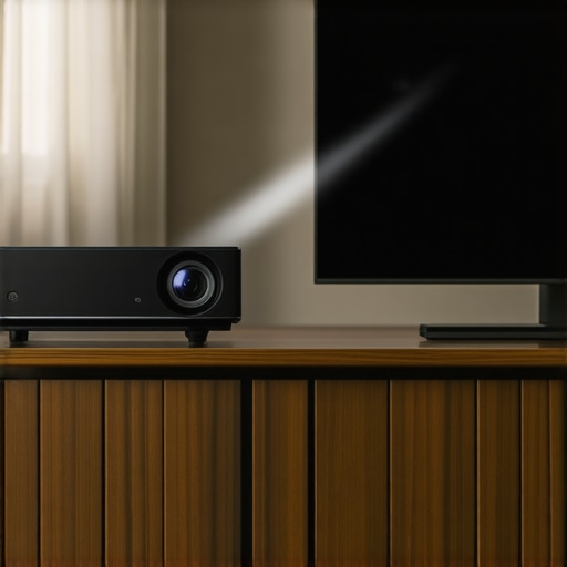 An ultra short throw projector struggling with ambient light from a nearby window during the day.