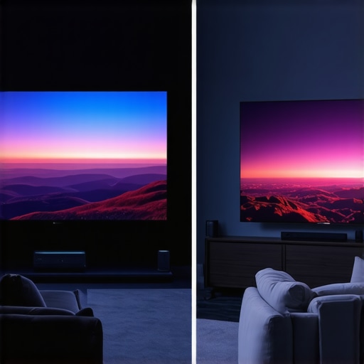 UST Projector Screen vs Large LED TV Comparison A visual comparison showing the scale difference between a 120-inch UST projector screen and a 85-inch television.