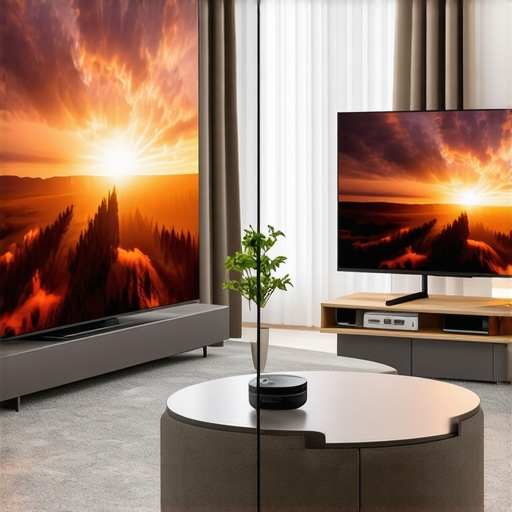 UST Projector vs Large Screen TV Comparison Comparison between a 120-inch ultra short throw projector and a large flat screen television in a bright room.