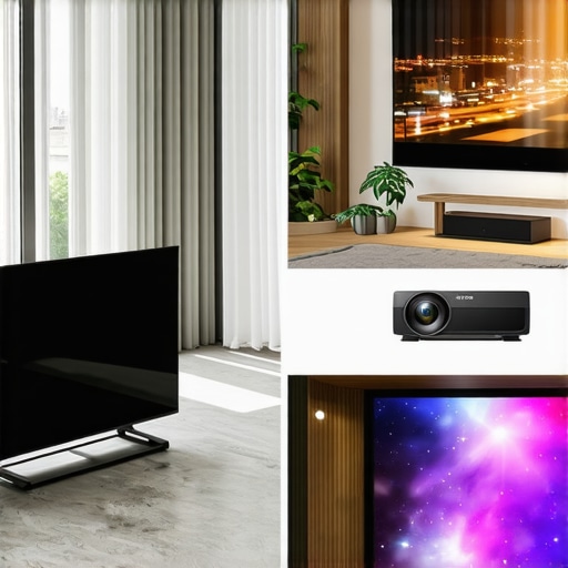 UST Projector vs Large Screen TV Comparison A visual comparison between a 98-inch TV and a 120-inch UST projector setup in a bright room.