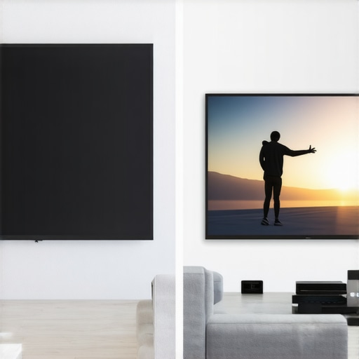 UST Projector vs Large Screen TV Comparison A visual comparison between an ultra-short throw projector screen and a large flat-screen television in a home environment.