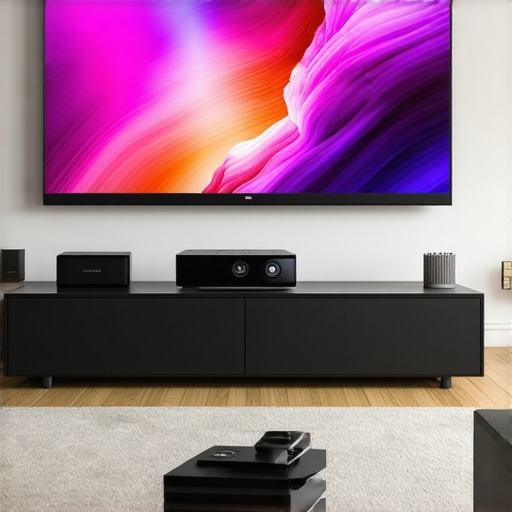 Comparison between a 120-inch UST projector image and a 65-inch television screen in a modern living room.