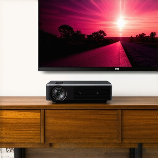 A side-by-side visualization of an ultra-short throw projector setup in a bright room.