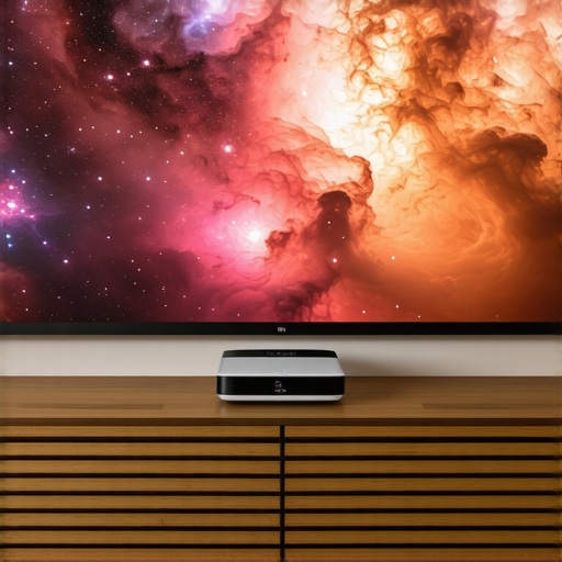 A modern UST projector displaying a high-contrast 4K image in a bright room