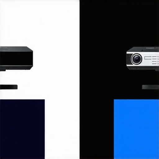 White vs Grey Wall Projector Contrast Comparison Comparison of 4K projector contrast on white wall and dark grey painted wall.