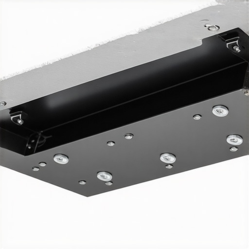 Wide-Span Projector Mount Steel Plate Detail A heavy-duty wide-span steel projector mount plate installed on drywall using toggle bolts